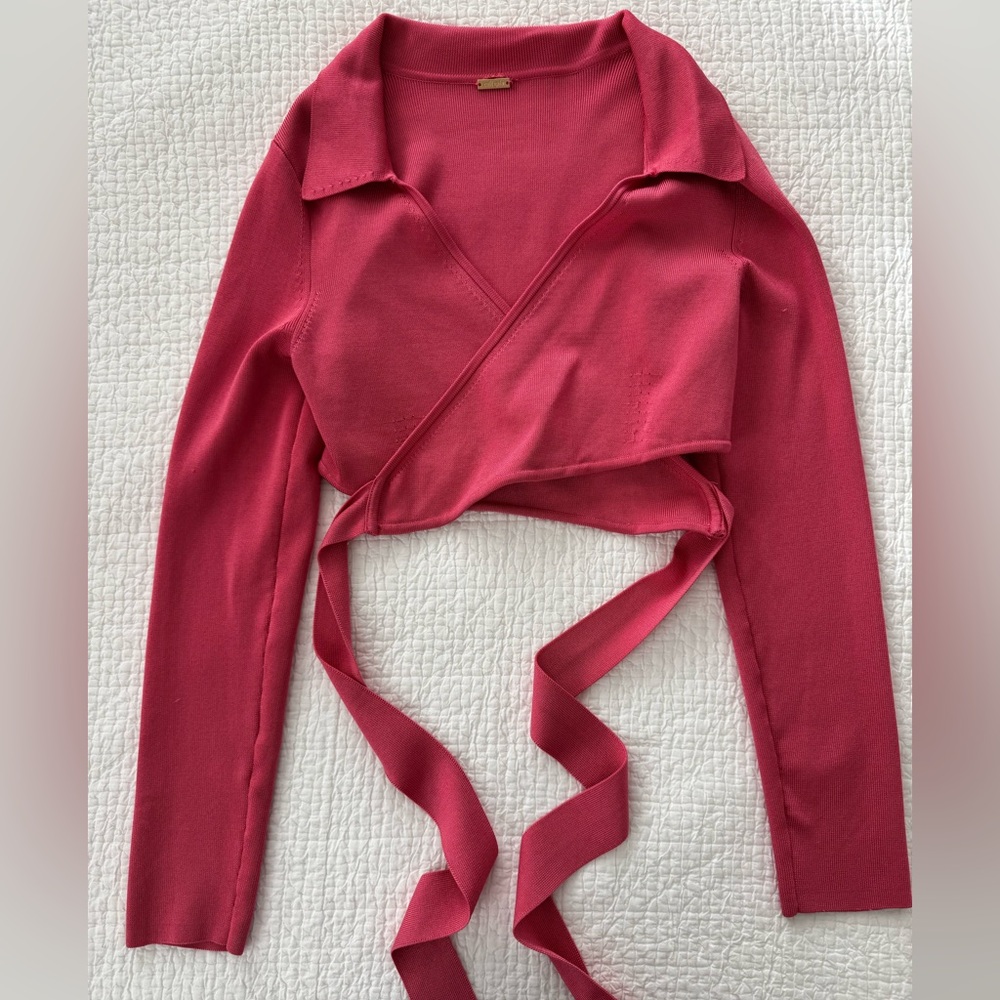 cult gaia Rose Red Wrap Crop Top